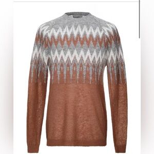 Laneus Men's Brown and Gray Patterned Sweater
